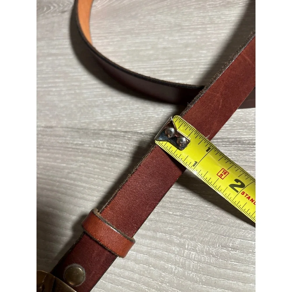 Vintage Brown Leather Belt Mixed Metal Abstract Buckle Boho Southwestern nature